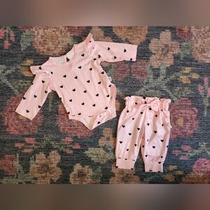 Pink Heart Print Baby Romper Set